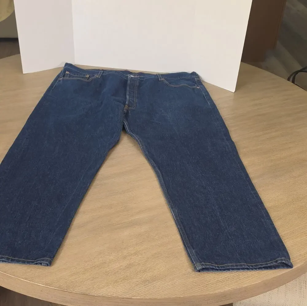 Levi's 501 Men's Straight Fit Blue Dark Wash Button Fly 100% Cotton 46x32 Excell